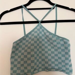 Blue checkered cropped mock tank top size xs/s